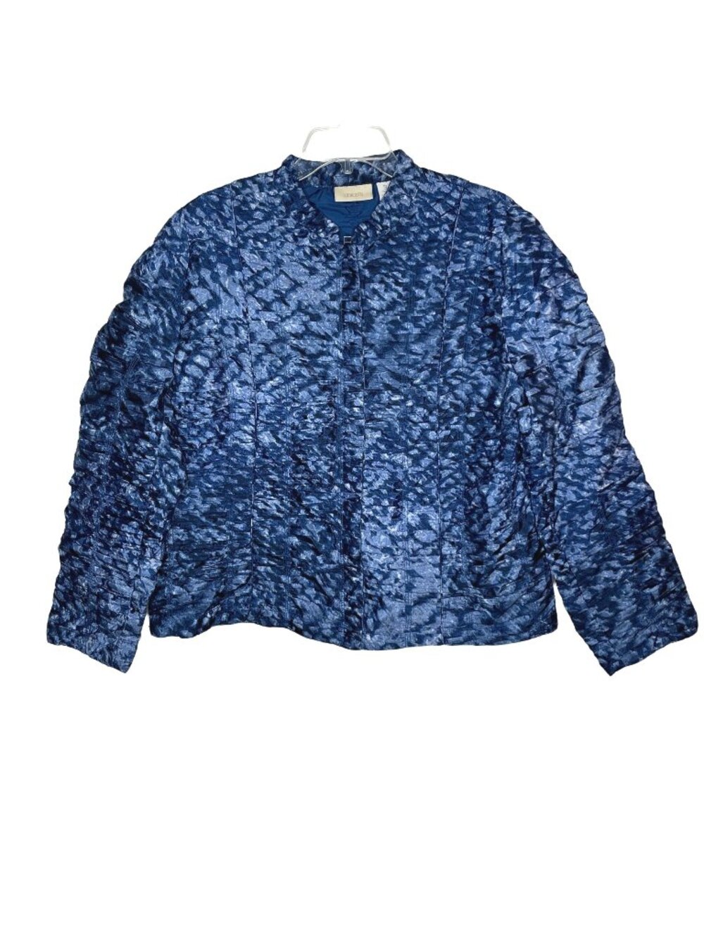 Chico's Aimee Jacket "Animal Blues" Tie Dye Look Ruched Zip Front Textured Sz 3